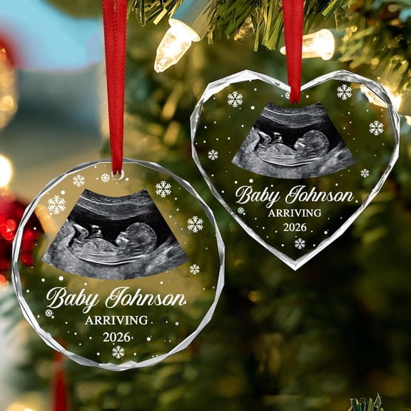 Personalized Pregnancy Announcement Sea-Glass-Style Ornament - Custom Photo Ultrasound Keepsake, New Baby Gift, Family Christmas Tree Decoration