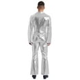 thumbnail image 3 of YiZYiF Men Metallic Shiny Disco Jumpsuit Flare Pants Bell Bottoms Hippie Romper Stage Singer Costume Silver XXL, 3 of 7