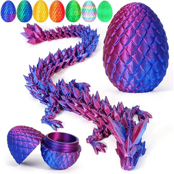 3D Printing Toys - 12" 3D Printed Dragon&Egg Cool 3D Printed Articulated Crystal Dragon Toy for Ages 8  (Laser Violet)