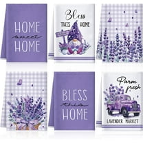 6 Pcs Lavender Summer Kitchen Towel Set Funny Housewife Farmhouse Rustic Bath Hand Towel for Holiday Bathroom Gift, 18 x 26 inches(Purple,Lavender)