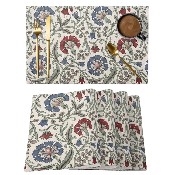 Boho Floral Placemats Set of 2 Farmhouse Retro Botanical Vine Flowers Place Mats Indoor Wipeable Table Mats Washable Cloth Dining Table Placemats for Kitchen Holiday Party Home Decor 13x19 Inch