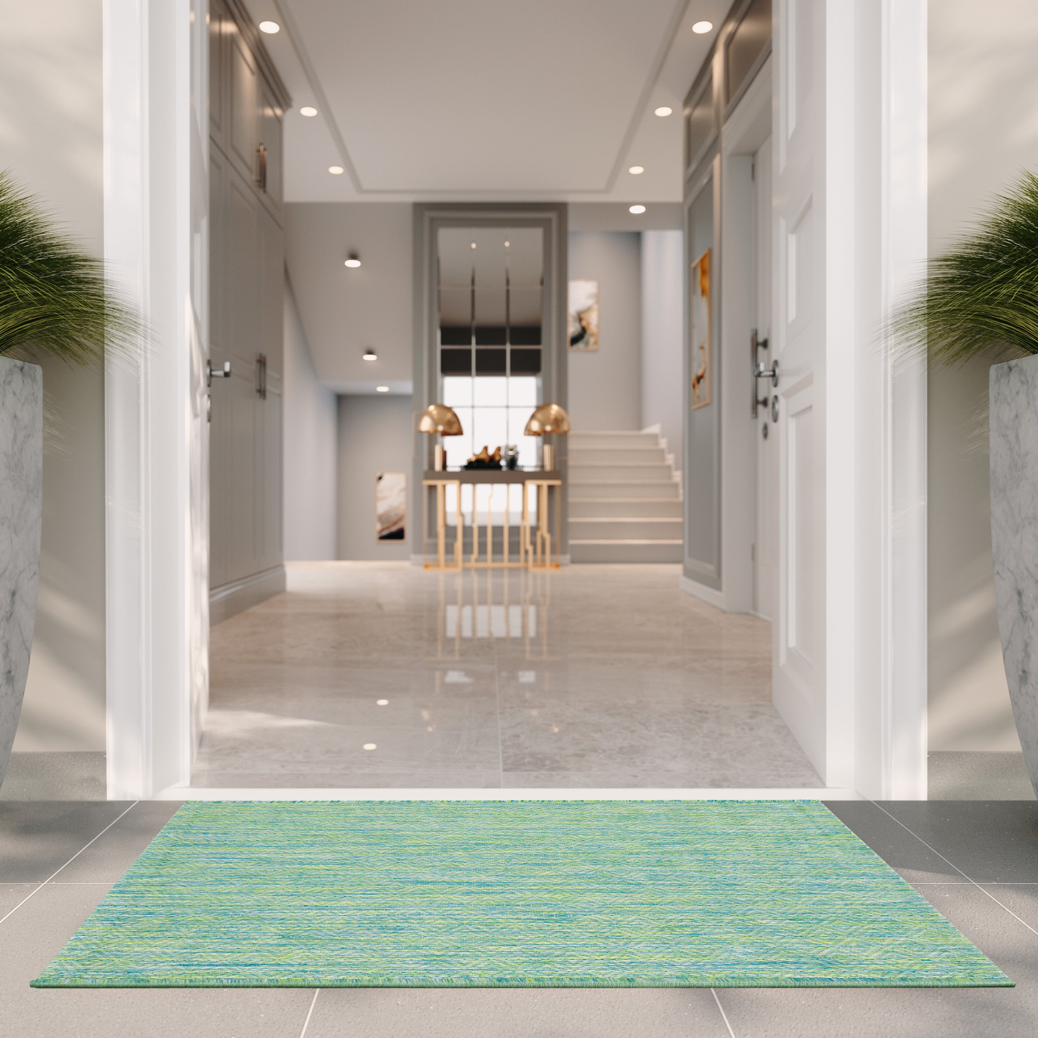 Safavieh Courtyard Finnian Solid Indoor/Outdoor Area Rug, Green/Blue, 4' x 5'7"