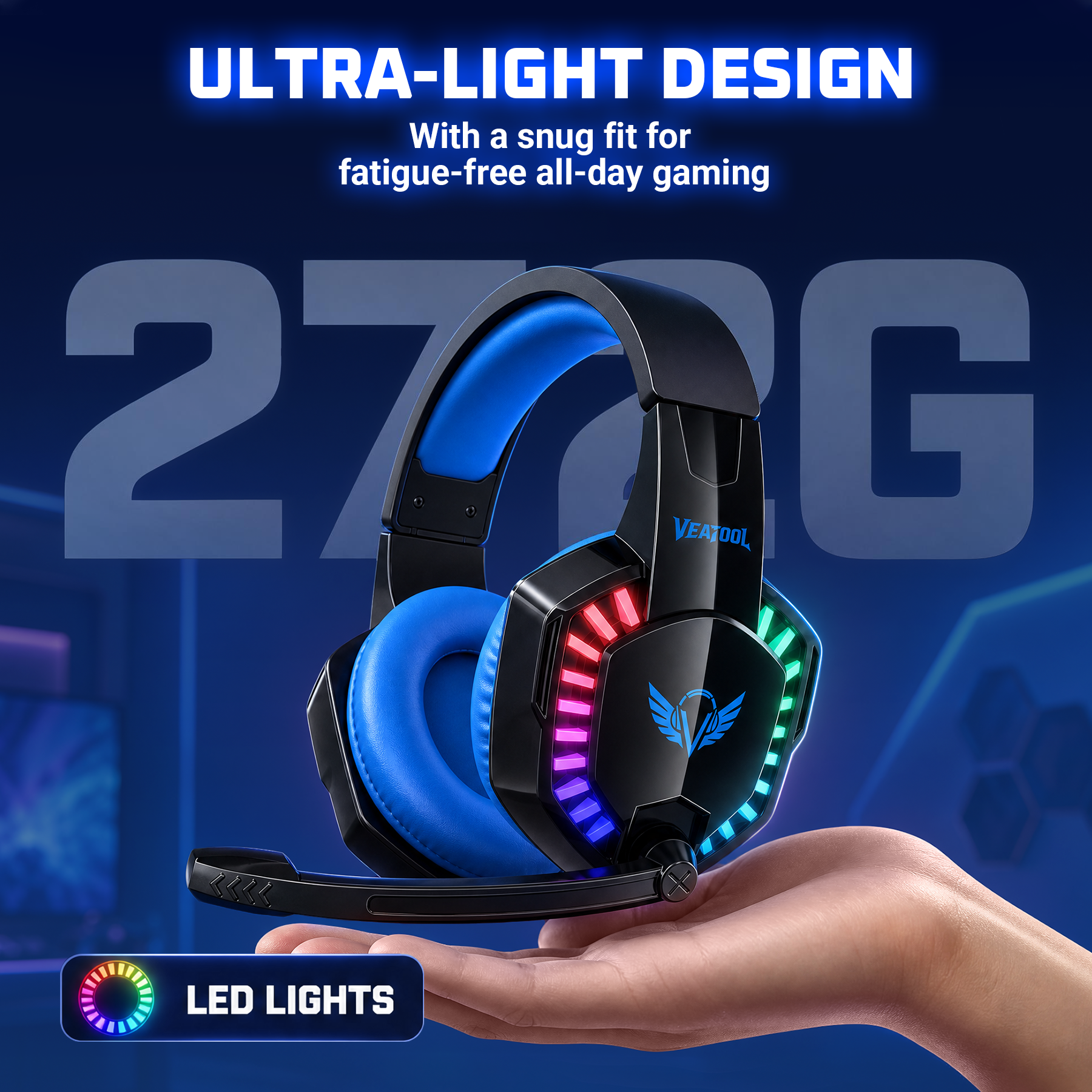 VEAT00L Wired Gaming Headset, 50mm Driver, 3D Stereo Sound photo 7