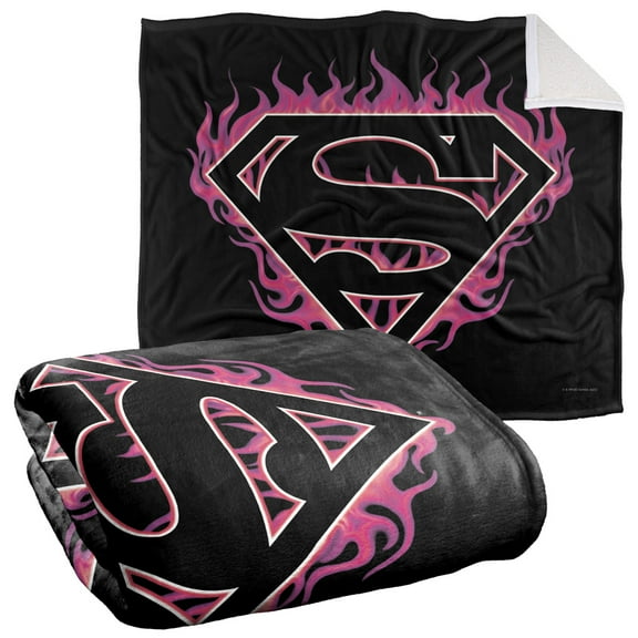 Superman Blanket, 50"x60", Fuchsia Flames Silky Touch Sherpa Back Super Soft Throw Blanket