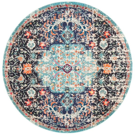 SAFAVIEH Madison Joandra Vintage Floral Area Rug, Black/Teal, 5' x 5' Round