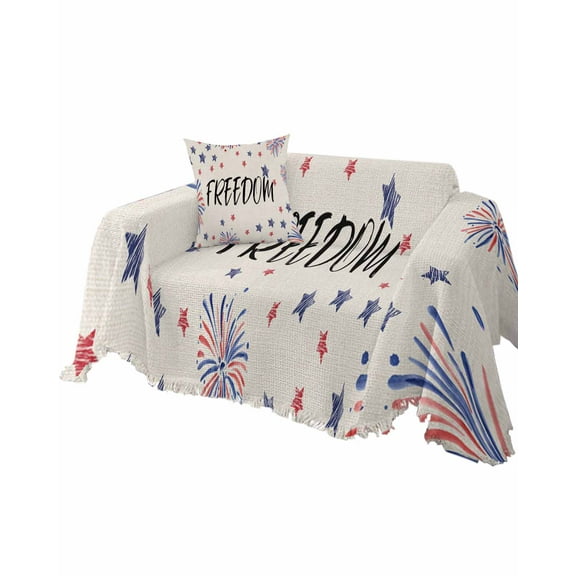 Patriotic Memorial Day Sofa Couch Covers for Dog,Washable Sectional Couch Slipcovers for Loveseat with Tassels,4th of July Red Blue Stars Non Slip Sofa Throw Cover Blanket Large 71''x102''