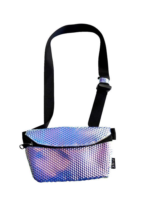 Pink Belt Bag Fanny Pack Shine Iridescent Silver NWT