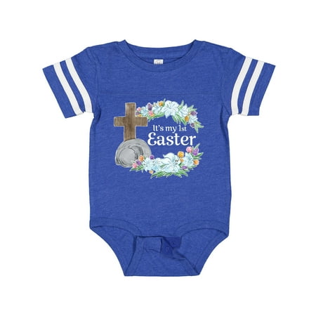 

Inktastic It s My 1st Easter with Cross and Flowers Gift Baby Boy or Baby Girl Bodysuit