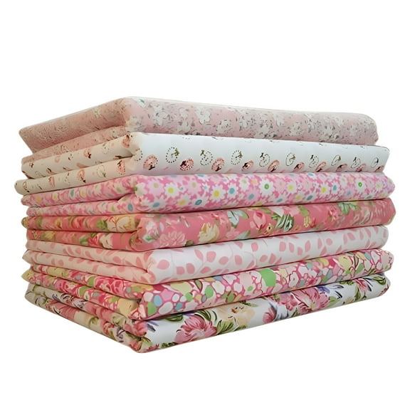 AUQ 25cm Wide 100% Cotton Small Flowers Printed Sewing and Craft Fabric by the 7-Piece Set,Pink