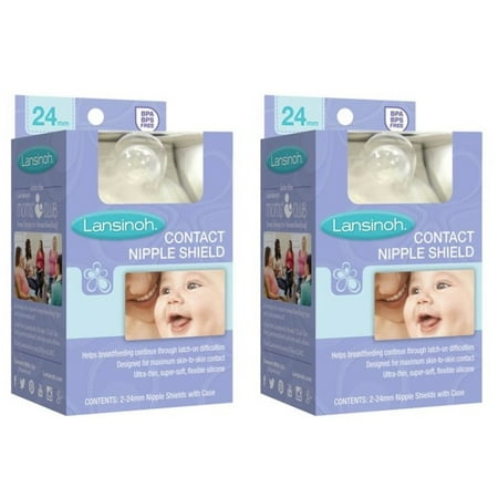 (2 pack) (2 Pack) Lansinoh Contact Nipple Shield, 2-24mm Nipple Shields with Case
