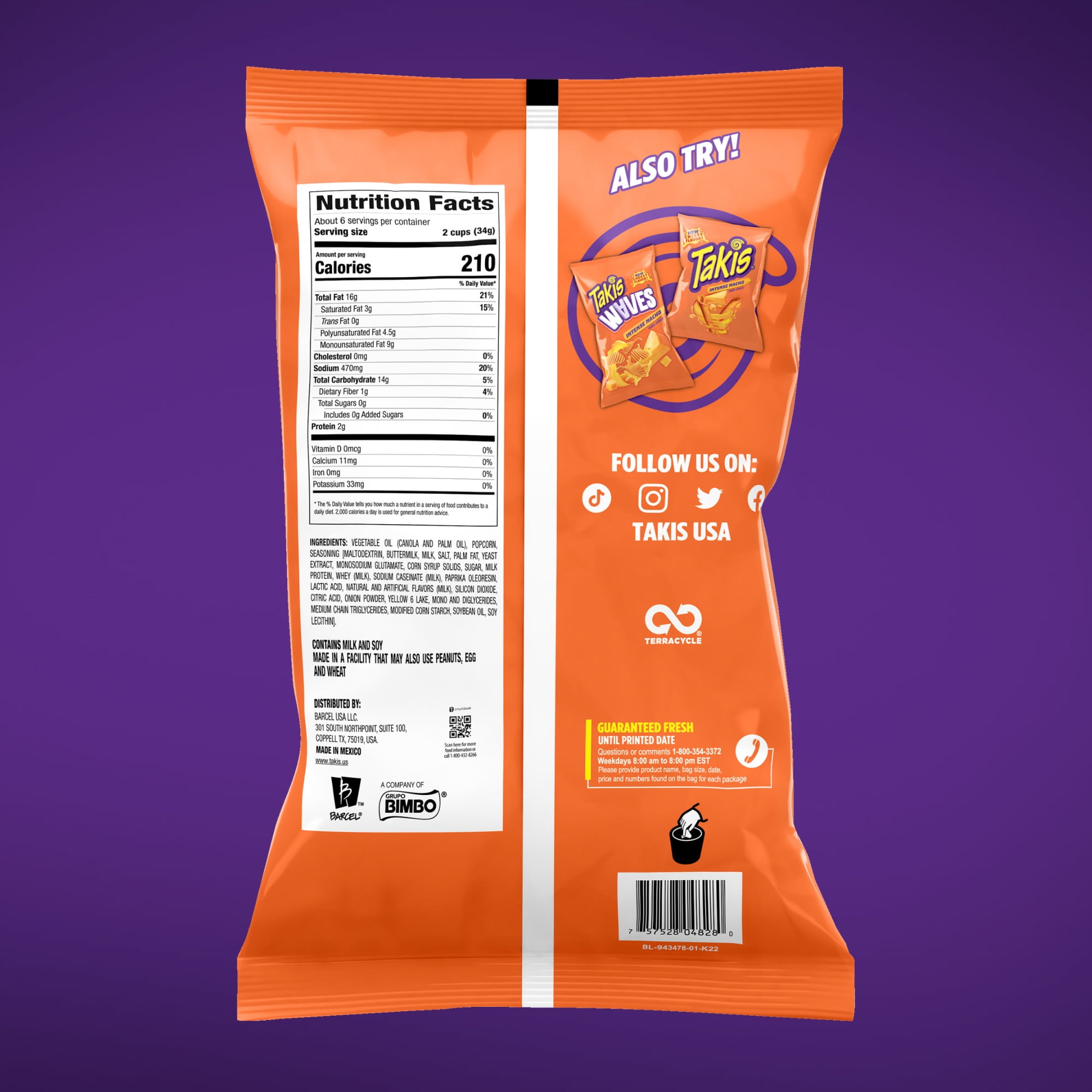 Takis Intense Nacho Pop! 6.7 oz Sharing Size Bag, Cheese Popcorn