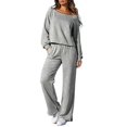 thumbnail image 2 of Womens 2 Piece Outfits Off the Shoulder Sweatshirts Crop Top Wide Leg Sweatpants Fall Casual Matching Lounge Sets, 2 of 6