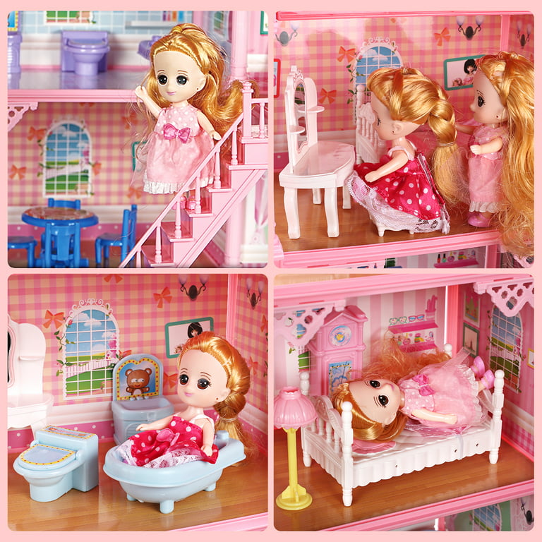 JoyStone 11 Rooms Huge Dollhouse with Play Mat, 2 Dolls and Colorful Light,  31 x 28 x 27 Dreamhouse w/Furniture Doll House Gift for Girls 