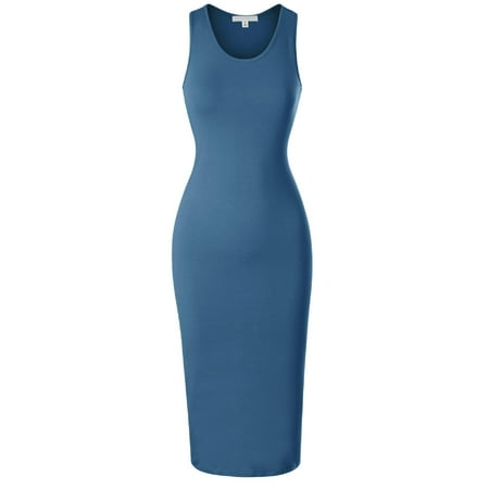 Racer Bodycon Dress Made by Olivia Women's Sleeveless Scoop Neck Racerback Tank Bodycon Pencil Midi Dress Blue Teal S ()