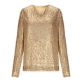 thumbnail image 4 of Bainana Womens Mardi Gras Shirts Sequined Print Long Sleeve V Neck Top Shirt Casual Relax Fit Female Carnival Party Clubwear Outfits Gold Size Xxl, 4 of 5