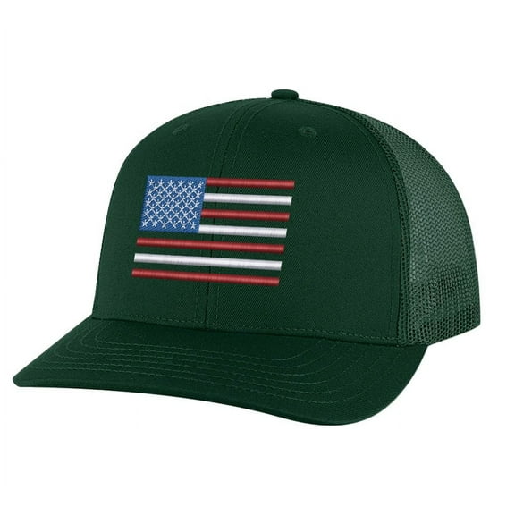 American Flag Trucker Hat - Patriotic Snapback Cap - Embroidered USA Design - Mesh Back Classic Fit for Men and Women (AlpineGreen)