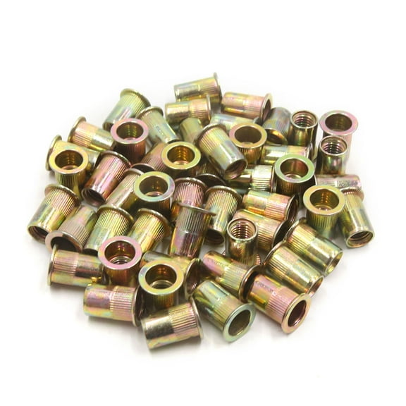 Unique Bargains 50Pcs M9 Zinc Plated Carbon Steel Rivet Nut Flat Head Threaded Insert