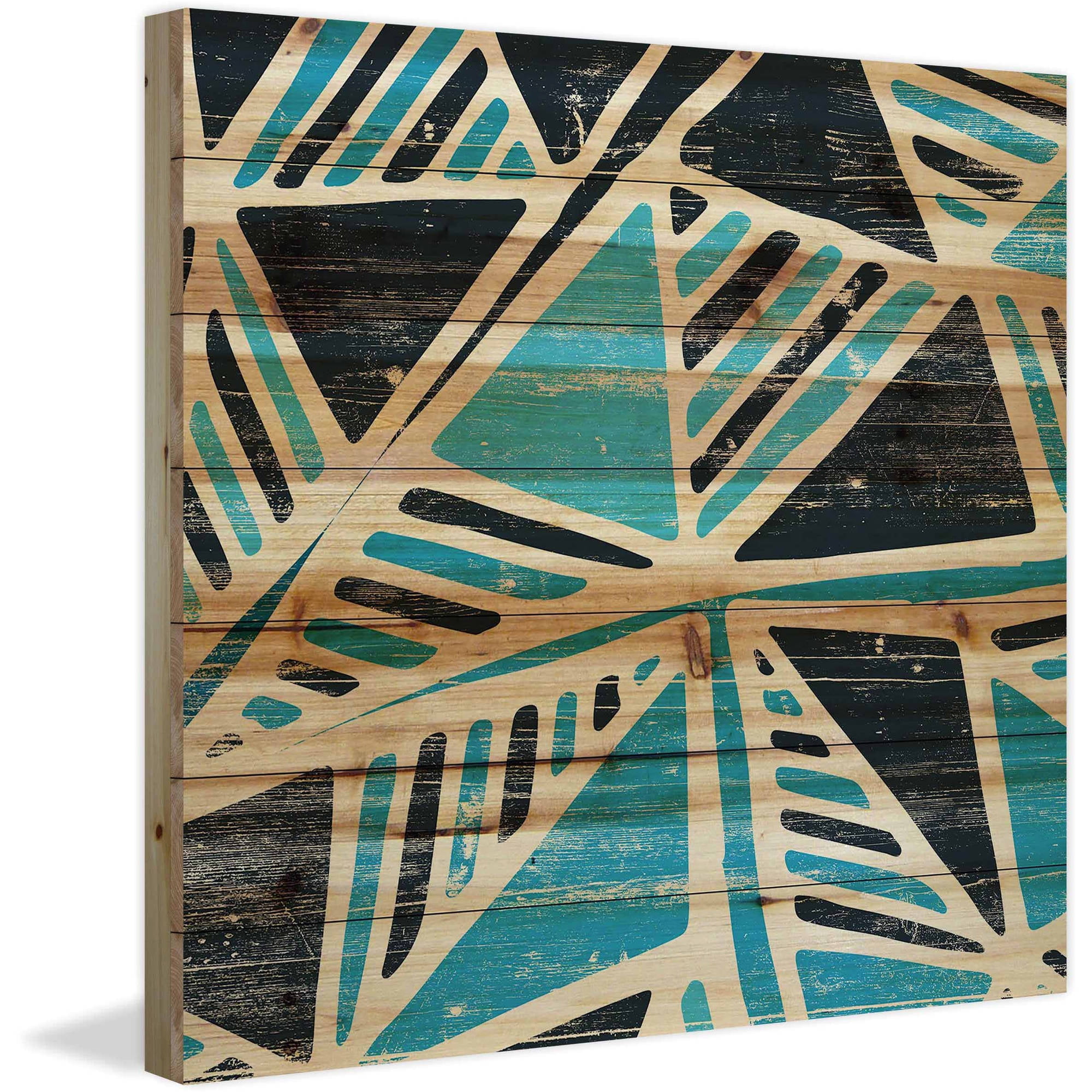 Marmont Hill - "Teal Triangles" Painting Art Print on Natural Pine Wood