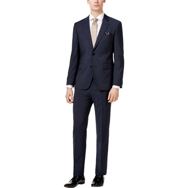 Hugo Boss Hombres Slim Tonal Grid Traje formal de dos botones azul marino 42x38 Hugo Boss dos botones