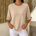 thumbnail image 4 of Gamivast Waffle Knit Shirts for Women 3/4 Sleeve Casual Basic Tops Crewneck Blouses Loose Fit Lightweight Fall Tunic Sweaters for Work Office Everyday Wear Khaki M, 4 of 7
