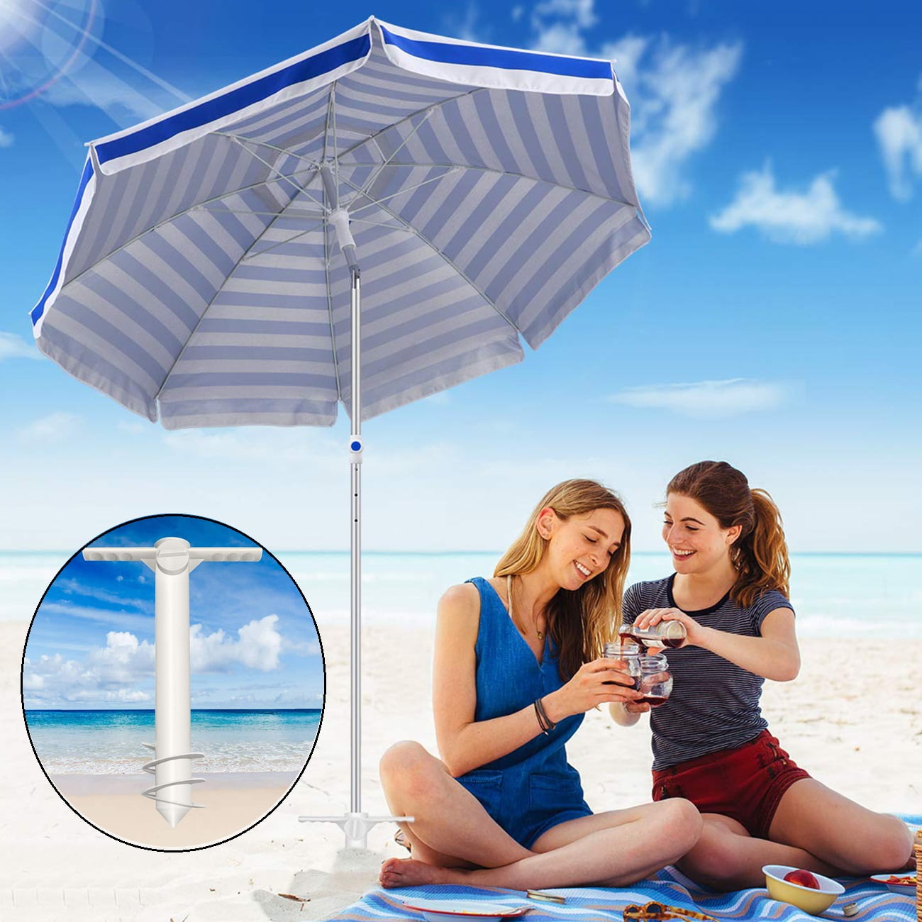Reactionnx Beach Umbrella Sand Anchor with 3Tier Screw Can Adjustable