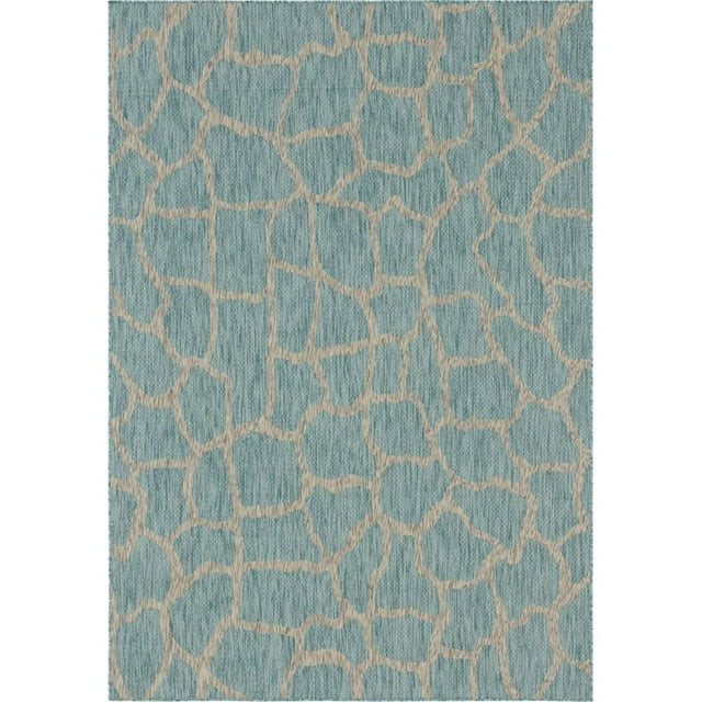 Unique Loom Outdoor Safari Giraffe Design Rug 7' x 10' Rectangle Aqua Blue/Ivory