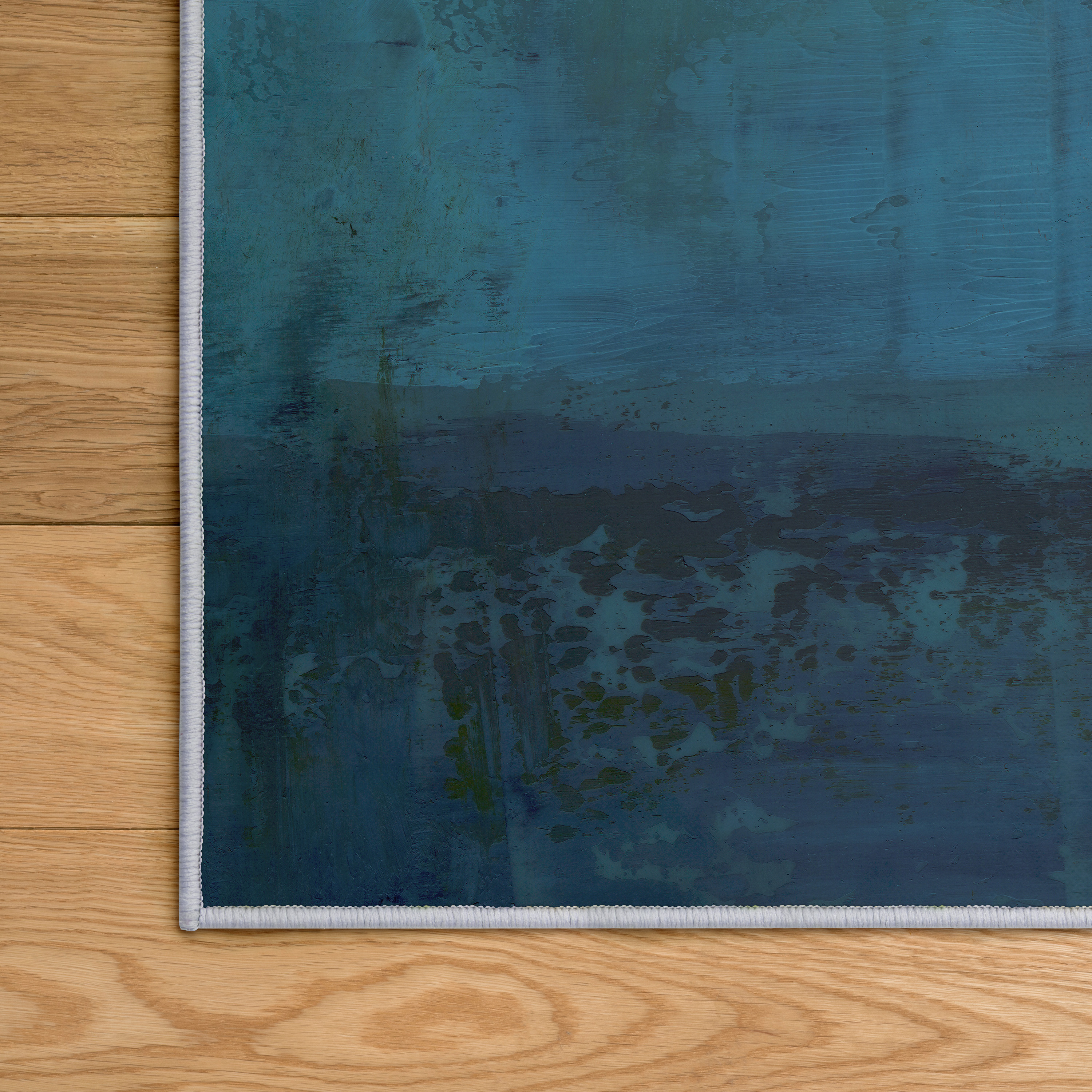 Golden Blue Horizons Washable Abstract Art Area Rug size 8'x10', Power-loomed, Heavenly Softness with Non-Slipping Backing