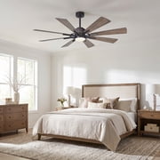 Parrot Uncle 60 Farmhouse Windmill LED Ceiling Fan with Lights and Remote, 8-Blade Reversible Rustic Large Ceiling Fan for Living Room, Bronze