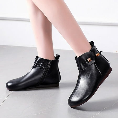 

ERTUTUYI Fashion Autumn Women Ankle Boots Round Toe Flat Soft Bottom Comfortable Zipper Solid Color Black 38
