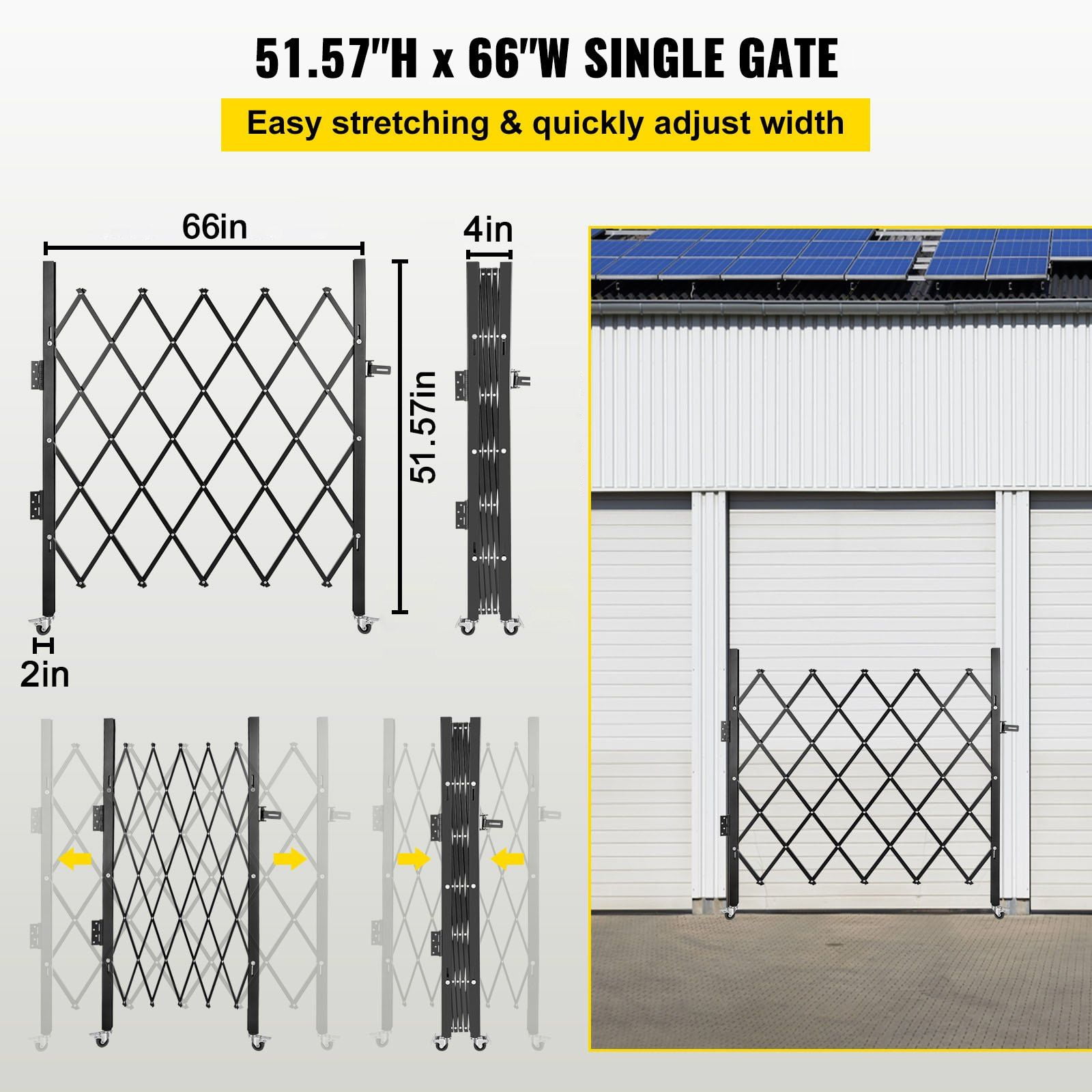 48" H x 66" W Steel Accordion Folding Security Gate with Padlock