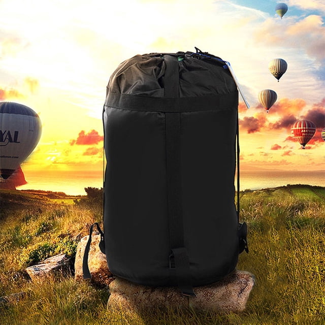 WRITWAA 2 Pcs Sac de Compression en Tissu Noir avec Quatre Sangles pour Randonnée en Plein Air et Camping
