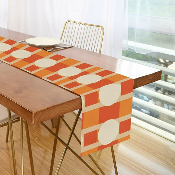 Yayeee Table Runner 70 inches Long Home Kitchen Dinning Party Decoration, Beige Geometric Circles