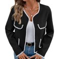 thumbnail image 1 of Cárdigan Corto de Otoño para Mujer, Chaqueta de Punto Informal con Cuello en V y Larga. Negro XL, 1 of 10