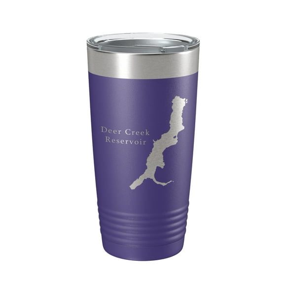 Deer Creek Reservoir Tumbler Lake Map Travel Mug Insulated Laser Engraved Coffee Cup Utah 20 oz Purple
