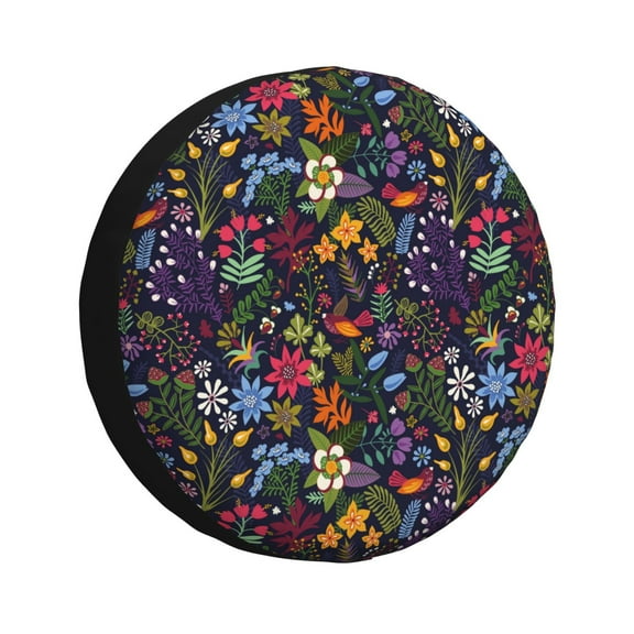 Rv Spare Tire Cover 14 inch - flowers and birds Tire Covers for Trailers, Adjustable Camper Spare Tire Cover
