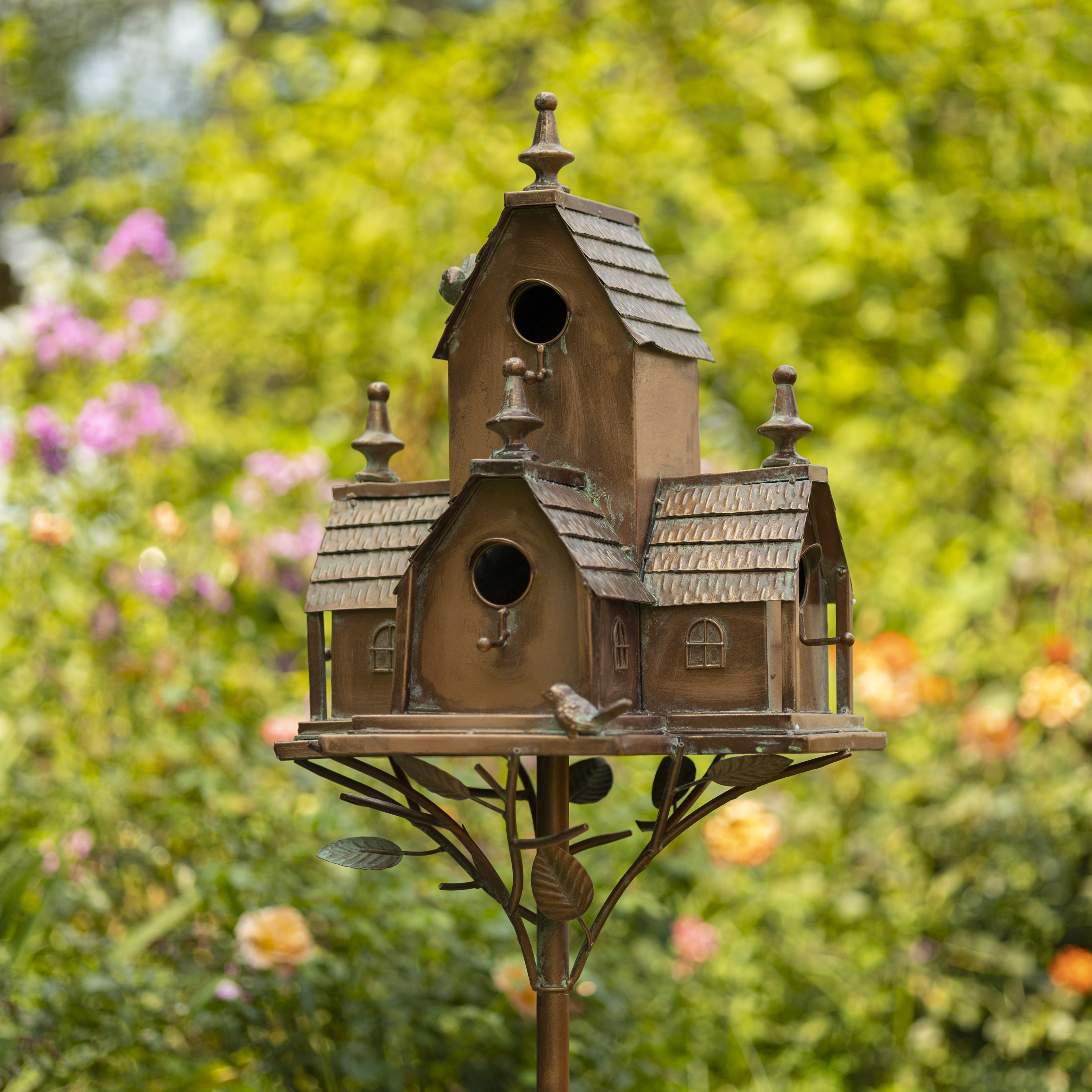 Zaer Ltd. Extra Large CopperColored MultiBirdhouse Stakes, Room for 5