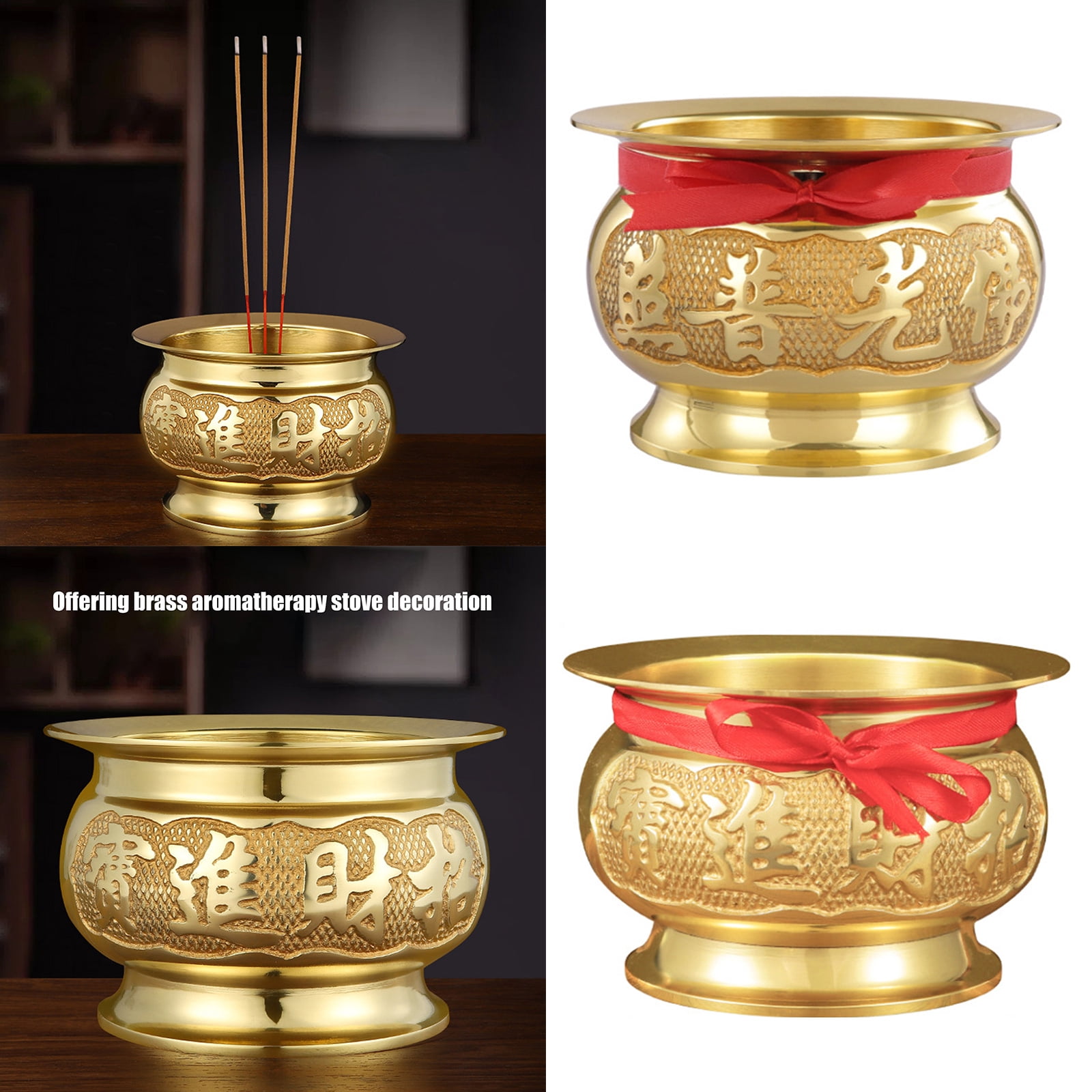 Antiqued Brass Incenses Burners Offering Bowl Worship Incenses Holder for Meditations Chinese Temple Censers