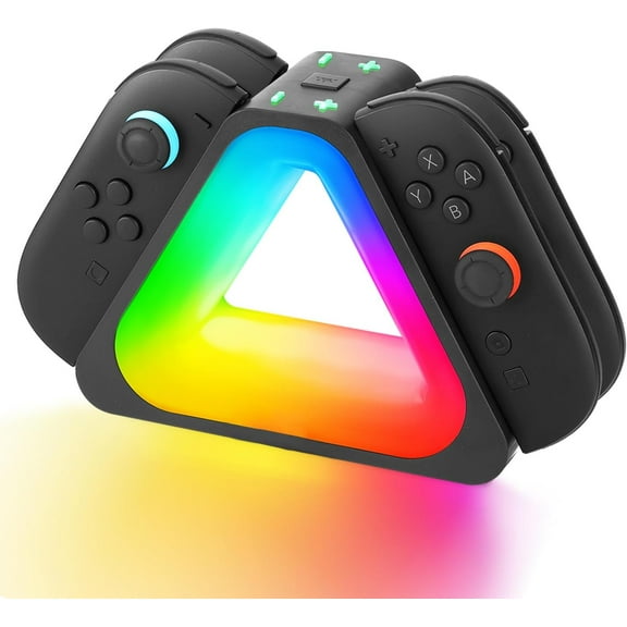 4-in-1 Charging Dock Station for Switch 2 – RGB Lights (7 Colors), USB-C PD Fast Charging with Cable, Charges 4 Joy-Con Controllers, Portable Travel Design