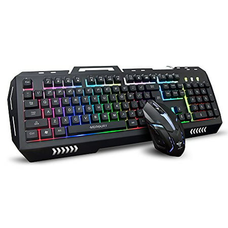 Reetec LED USB Rainbow Backlit Wired PC Gaming Keyboard & Mouse Combo Set Bundle