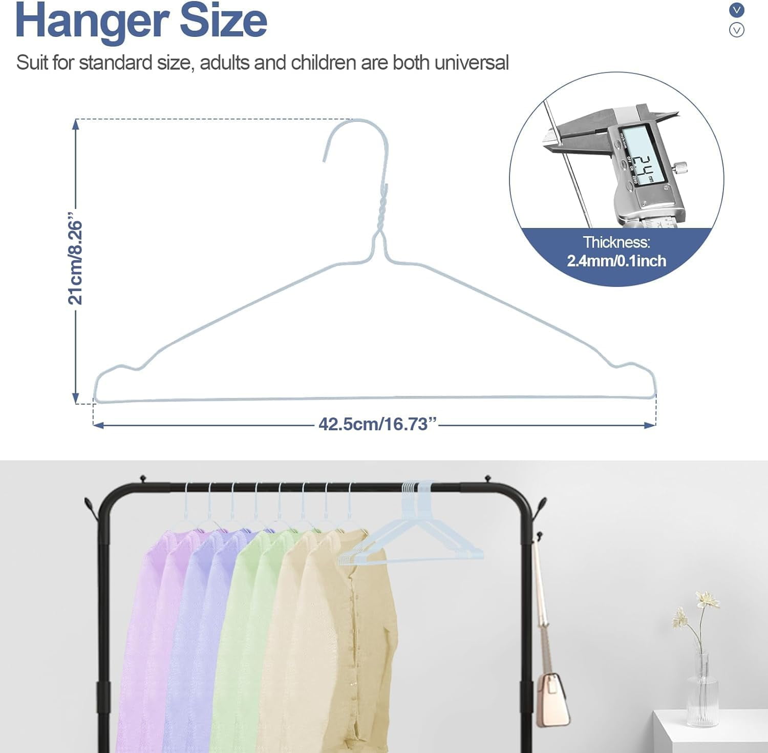 Specilite Wire Clothes Hangers 50 Pack 16.7 Inch, Ultra Thin Metal Wire Hanger, Space Saving-White