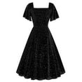 thumbnail image 4 of Meichang Women's Velvet Dresses Trendy Print Short Sleeve Square Neck Wedding Guest Dresses A-Lien Long Cocktail Party Ball Gown, 4 of 6