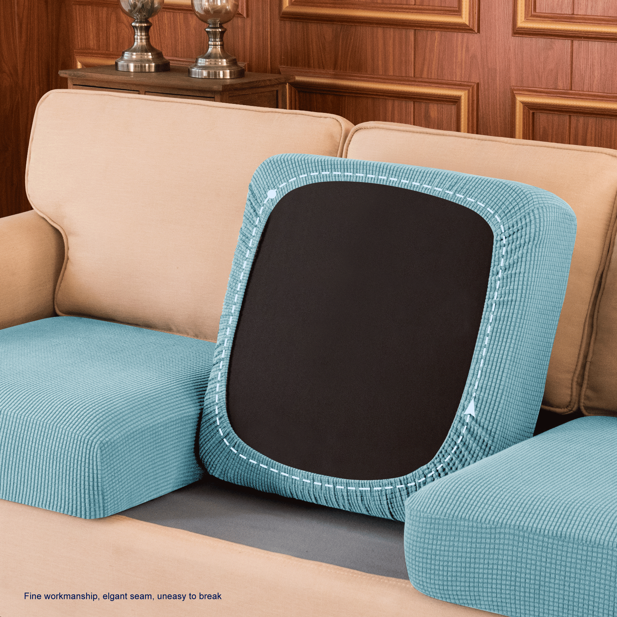 Subrtex Cushion Covers Separate Seat Stretch Textured Grid (2PCS, Light Blue)