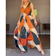 thumbnail image 3 of CHICME Women’s Jumpsuit Abstract Print V Neck Sleeveless Backless High Cinched Waist Wide Leg Overalls with Pockets Casual Beach Romper Multicolor-S, 3 of 9