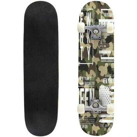T shirt design with camouflage texture New York City typography with Outdoor Skateboard Longboards 31"x8" Pro Complete Skate Board Cruiser