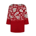 thumbnail image 5 of EchfiProm Funny Shirts for Women 3/4 Sleeve Red Pullover Floral Fashion Loose Fit Square Neck Shirts, 5 of 5
