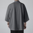 thumbnail image 5 of Leesechin Men's Kimono Cardigan Japanese Jackets Casual Cotton 3/4 Sleeve Shirt Open Front Coat Lightweight Linen Yukata, 5 of 6