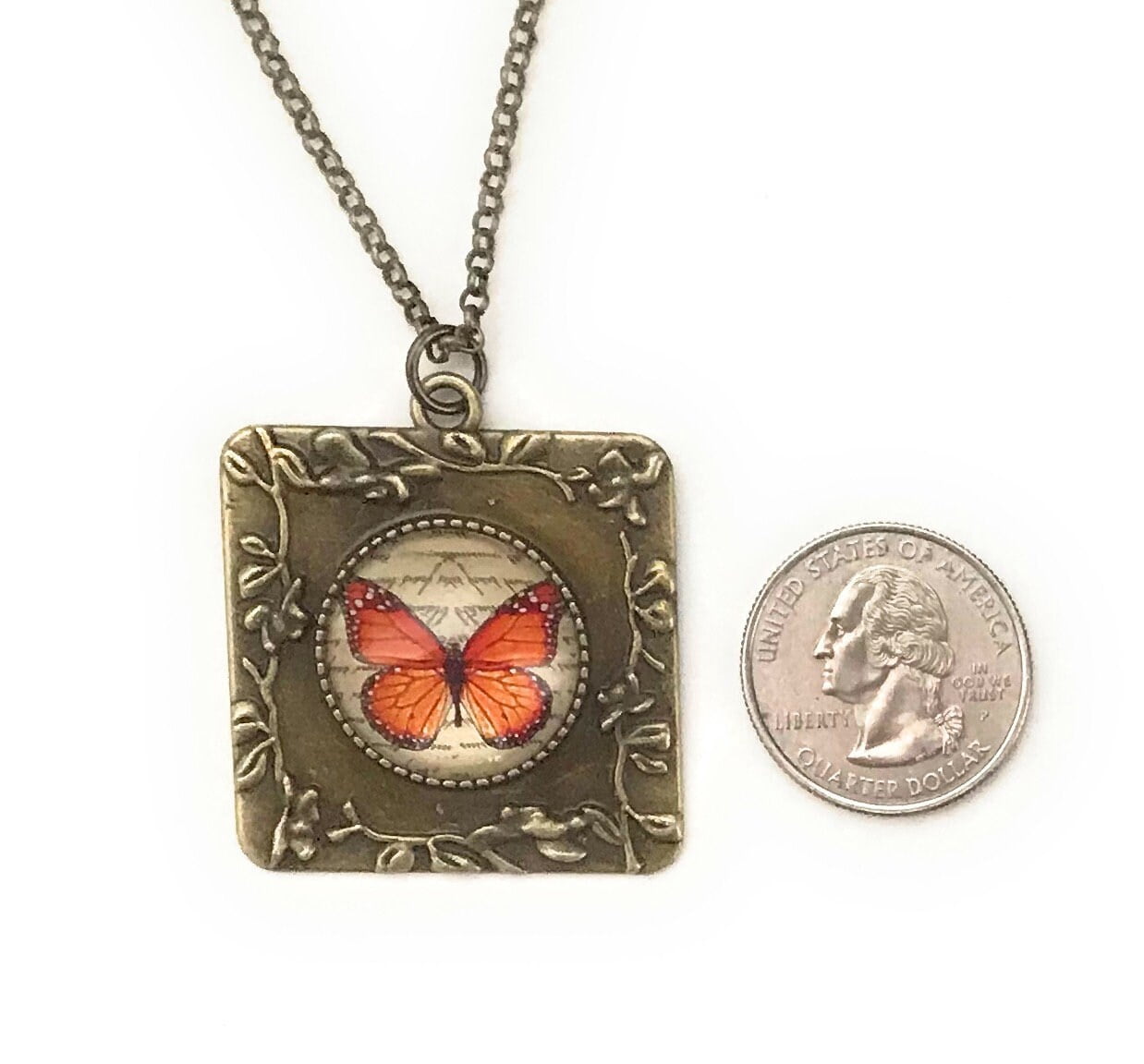 Monarch Butterfly Necklace, Monarch Pendant, Gift for Women, Unique Necklace, Under 25 Dollars