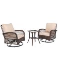 thumbnail image 3 of Tcbosik 3 Pieces Outdoor Furniture Set, 2pcs Swivel Rocking Chair with Cushion, Coffee Table with Glass Top, Wicker Patio Conversation Set for Garden, Deck, Backyard, Brown, 3 of 11