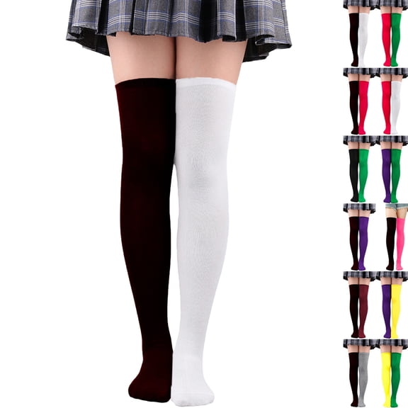 Halloween Thigh High Socks for Women Over Knee Socks Long Color Block Stockings (A)