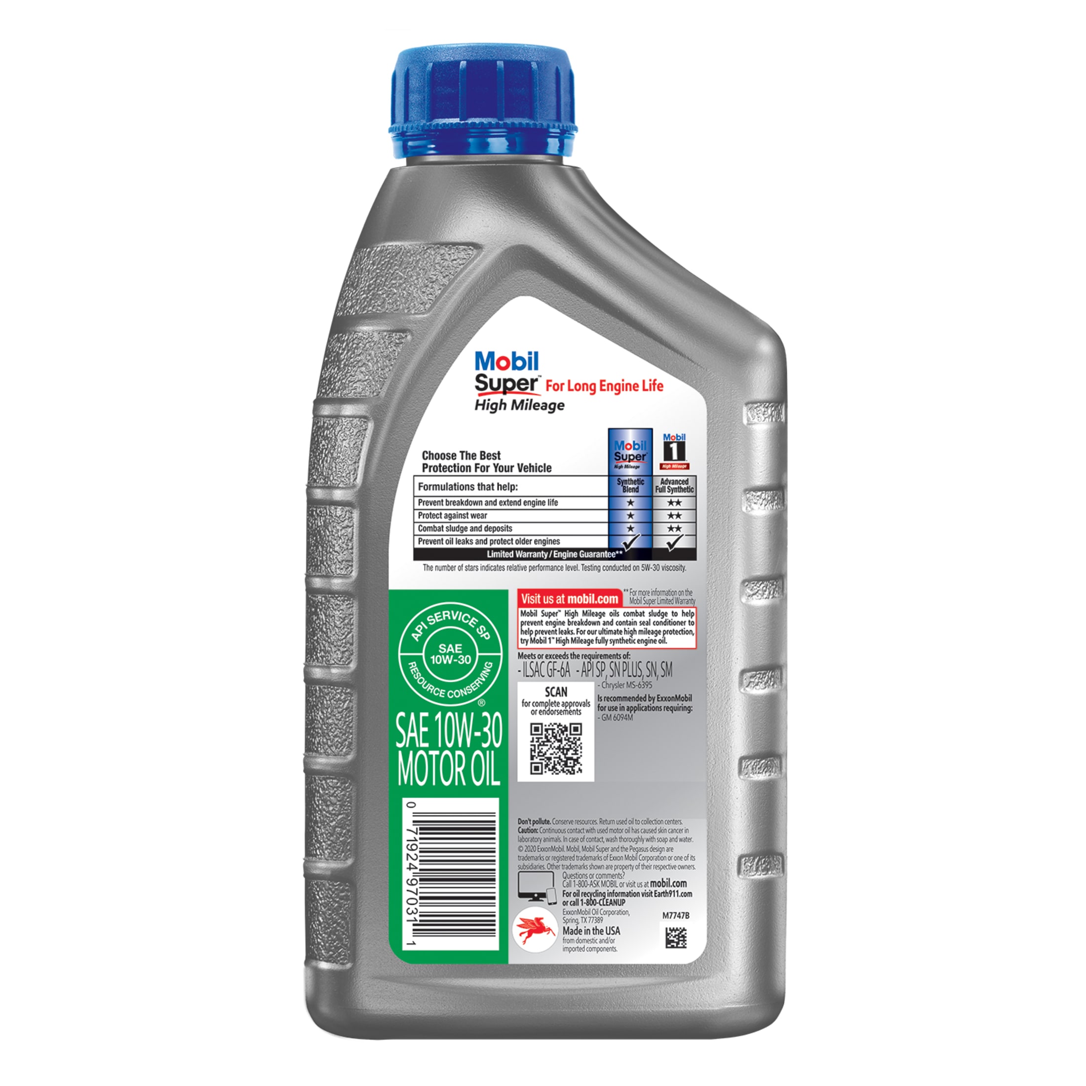 Mobil Super High Mileage Synthetic Blend Motor Oil 10W-30, 1 Quart